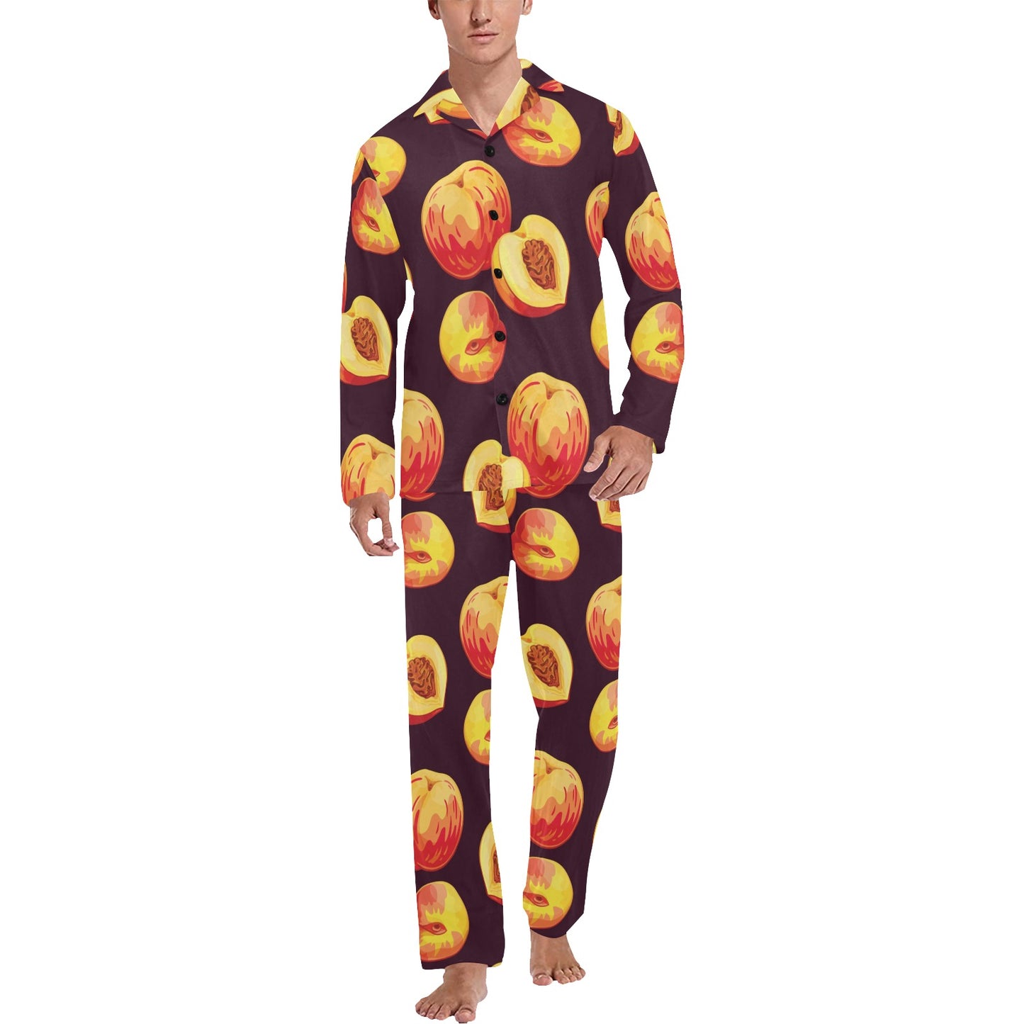 Peach Pattern Print Design A04 Men's Long Pajama Set