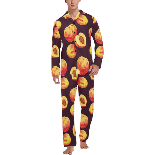 Peach Pattern Print Design A04 Men's Long Pajama Set