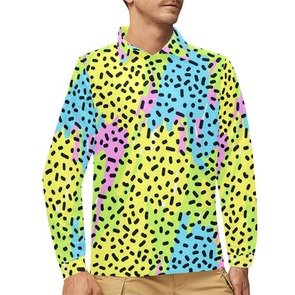 90s Pattern Print Design 2 Long Sleeve Polo Shirt For Men's