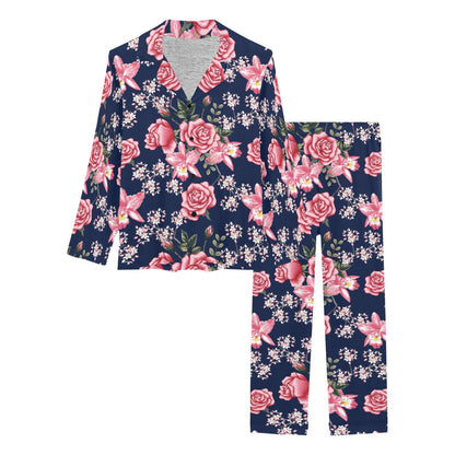 Rose Pattern Print Design A05 Women's Long Pajama Set