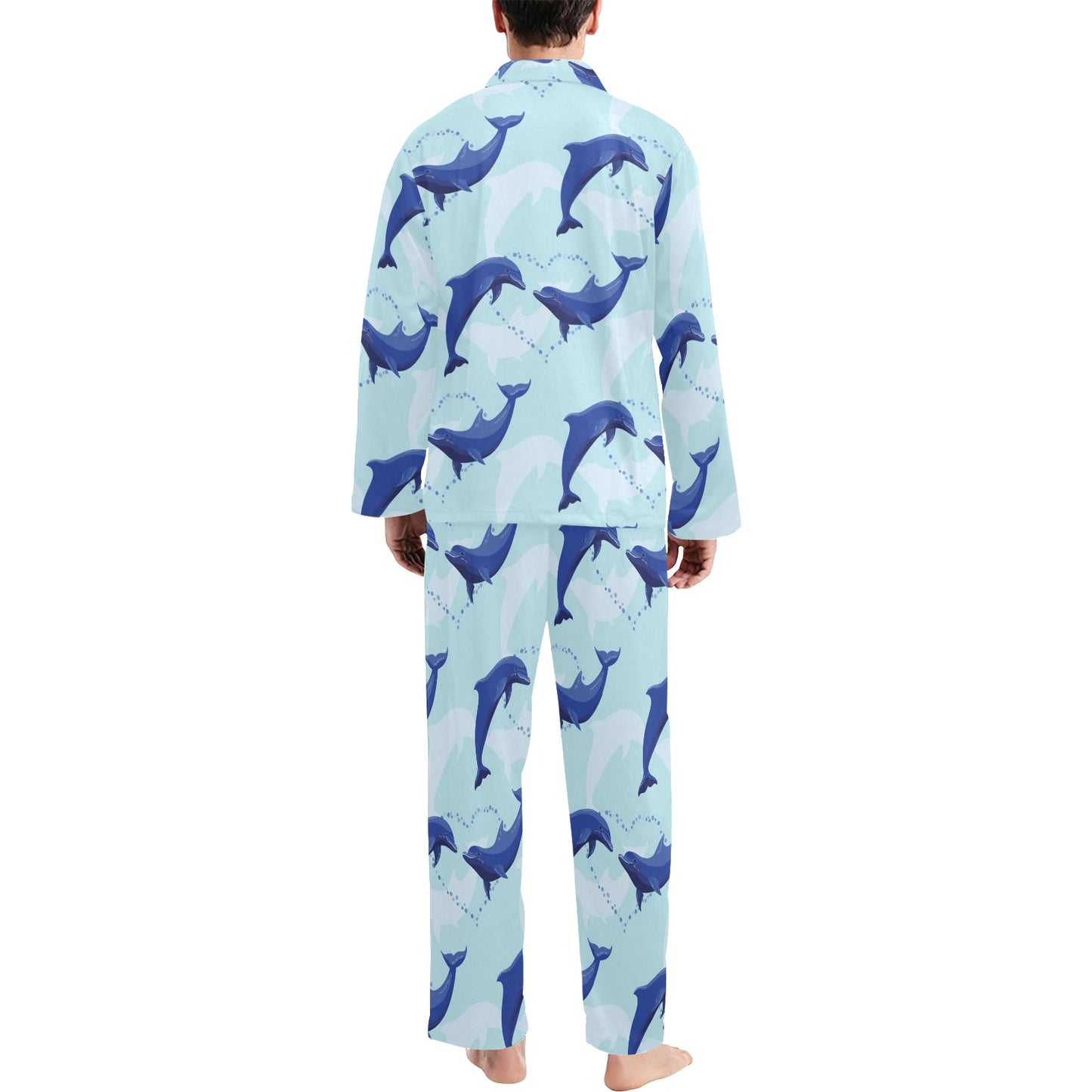 Dolphin Heart Pattern Men's Long Pajama Set