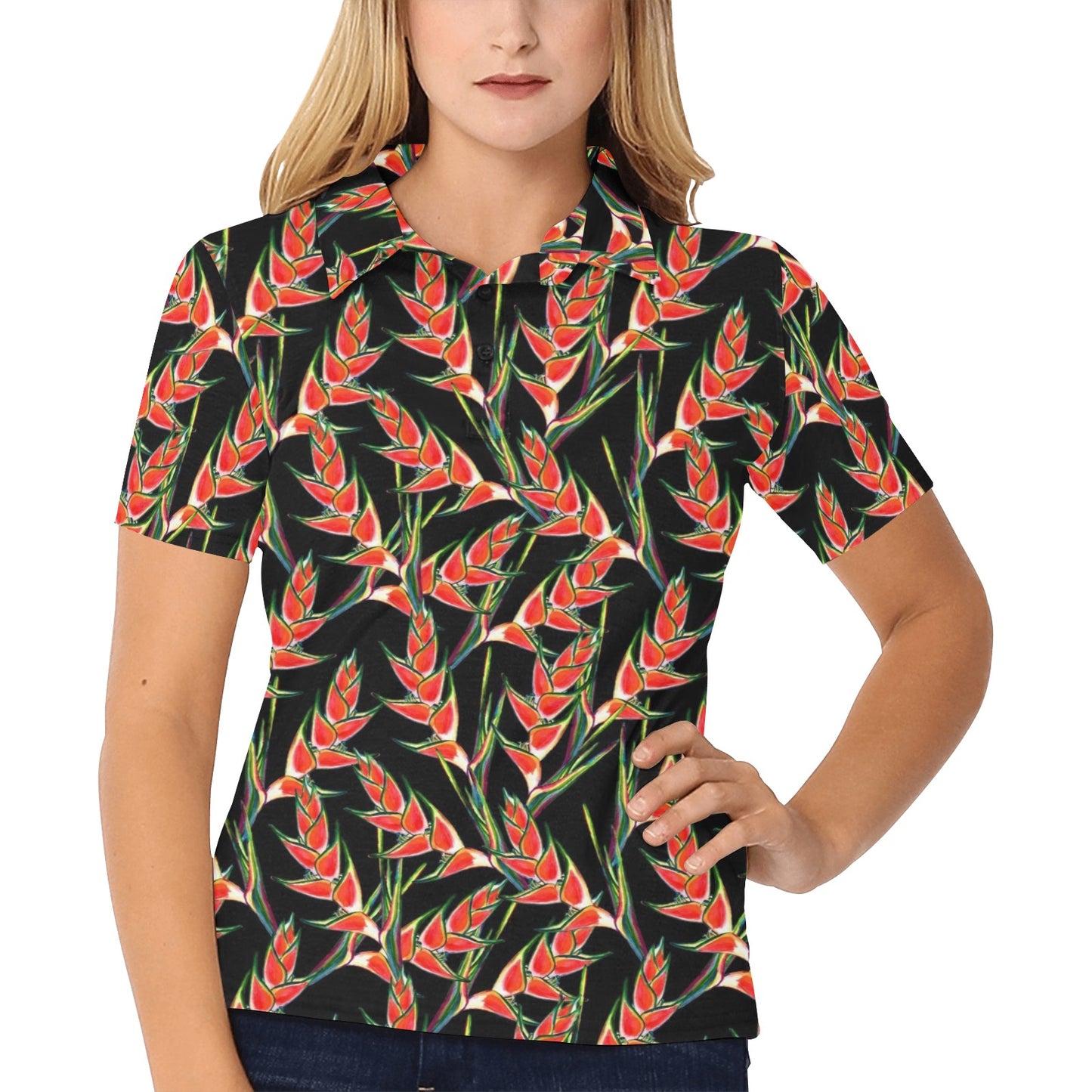 Heliconia Pattern Print Design HL010 Women's Polo Shirt
