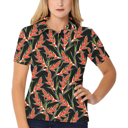 Heliconia Pattern Print Design HL010 Women's Polo Shirt