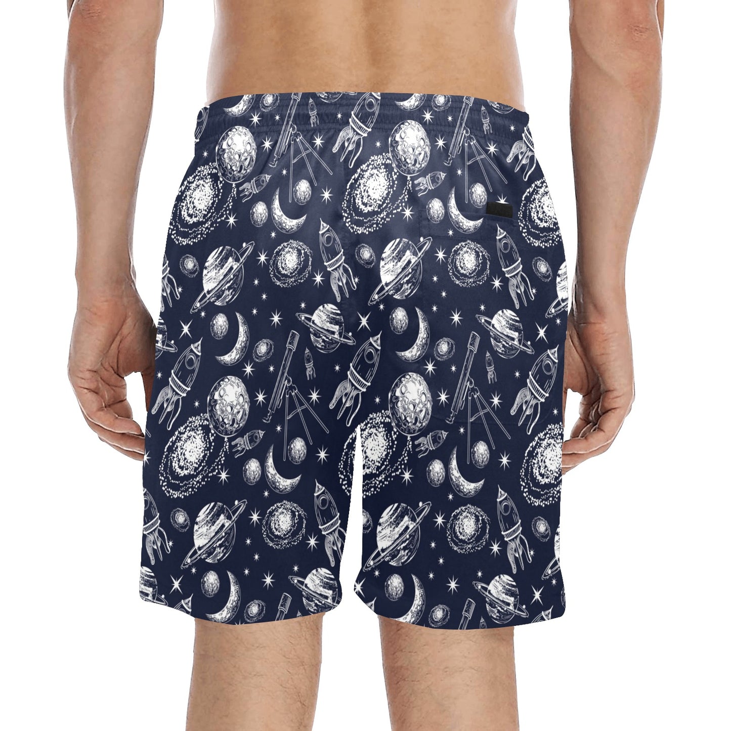 Space Rocket Print Design LKS301 Men's Swim Trunks Beach Shorts