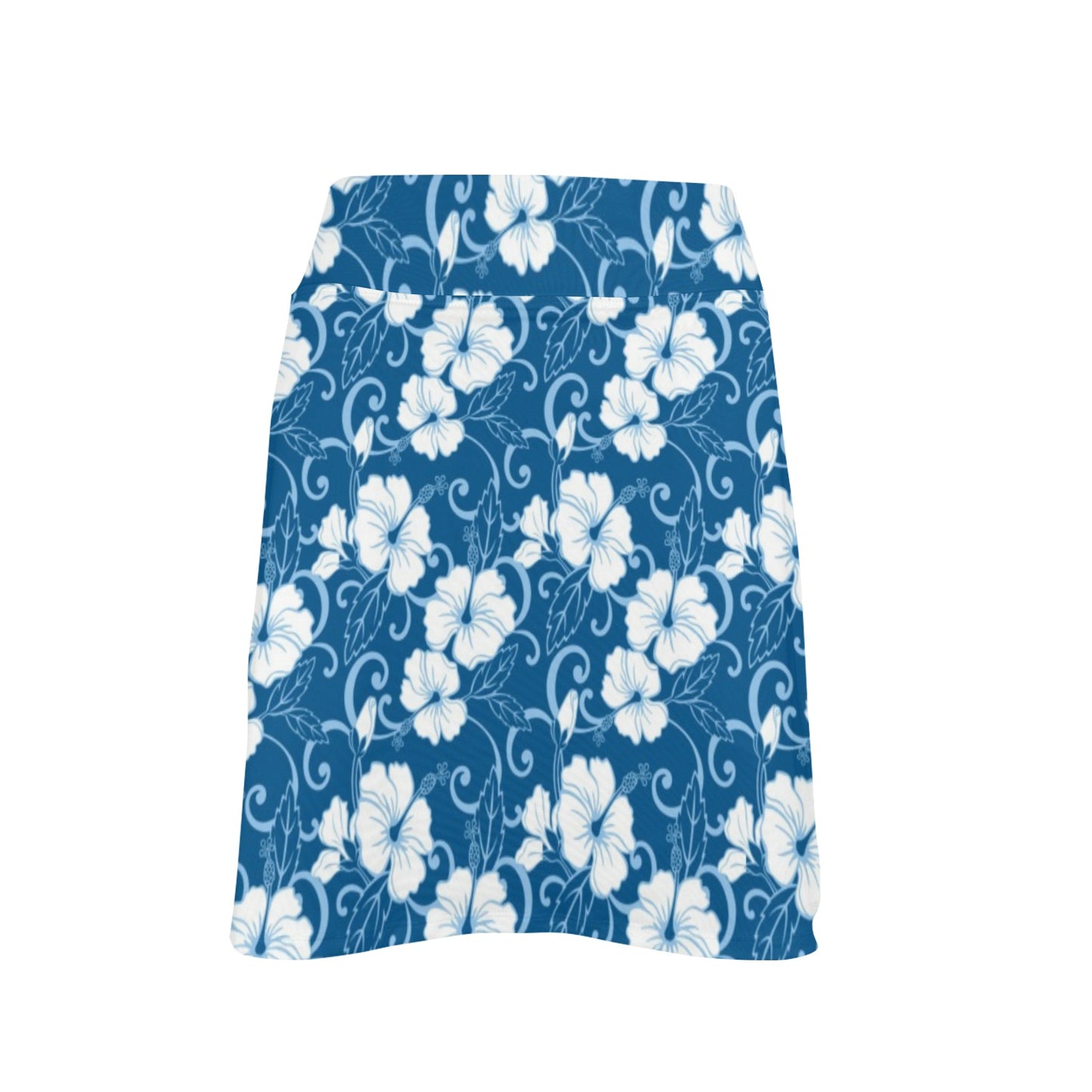 Hibiscus Blue Flower Hawaiian Print 17" Golf & Pickleball Skort with Pockets