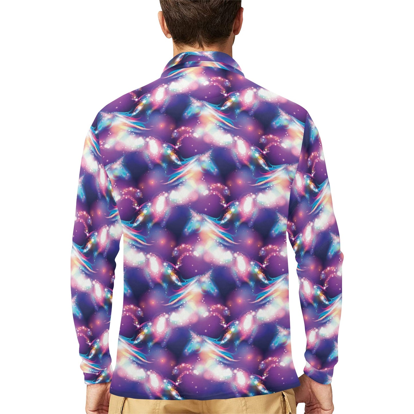 Unicorn Dream Long Sleeve Polo Shirt For Men's