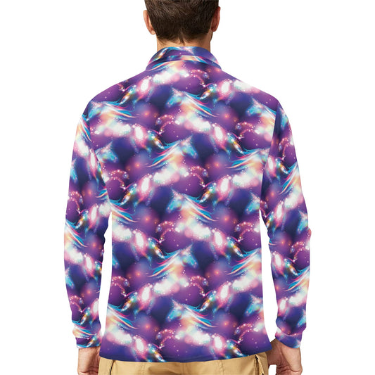 Unicorn Dream Long Sleeve Polo Shirt For Men's