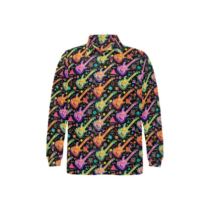 Electric Guitar Print Design LKS403 Long Sleeve Polo Shirt For Men's