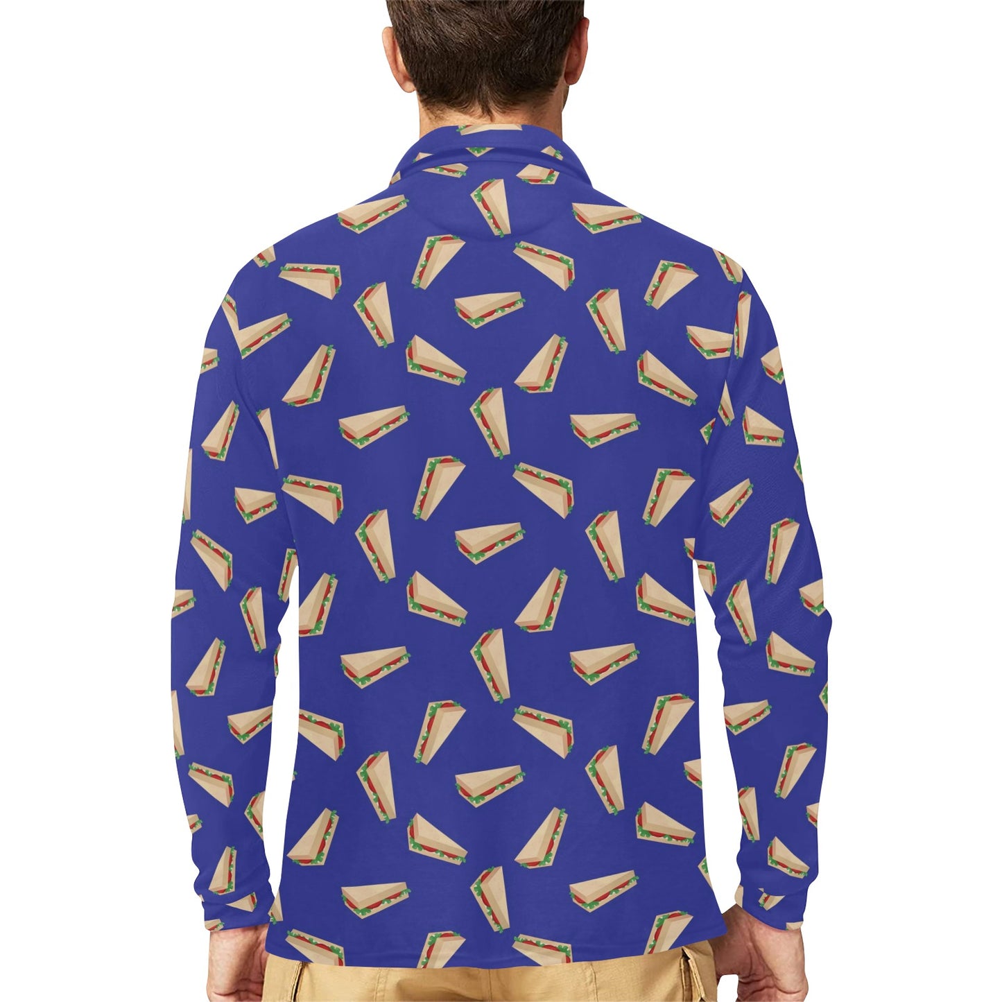 Sandwich Print Design LKS303 Long Sleeve Polo Shirt For Men's