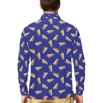 Sandwich Print Design LKS303 Long Sleeve Polo Shirt For Men's