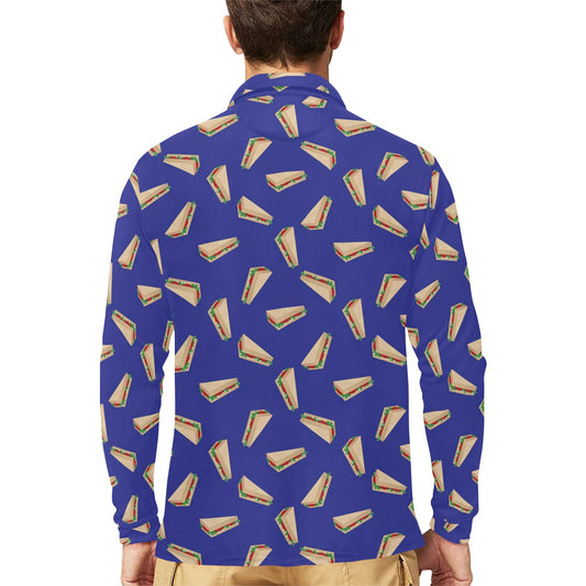 Sandwich Print Design LKS303 Long Sleeve Polo Shirt For Men's