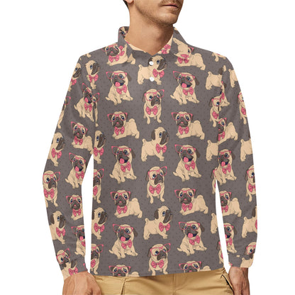 Pug Pattern Print Design A05 Long Sleeve Polo Shirt For Men's