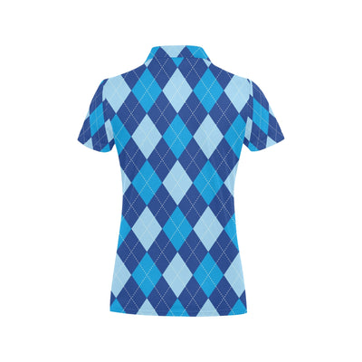 Argyle Blue Pattern Print Design 02 Women's Polo Shirt