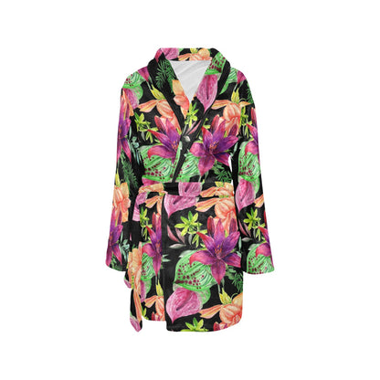 Amaryllis Pattern Print Design AL09 Women's Fleece Robe