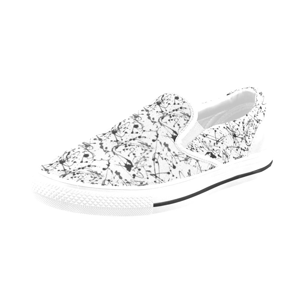 Splatter Print Design LKS305 White Slip Ons Canvas Women's Shoes