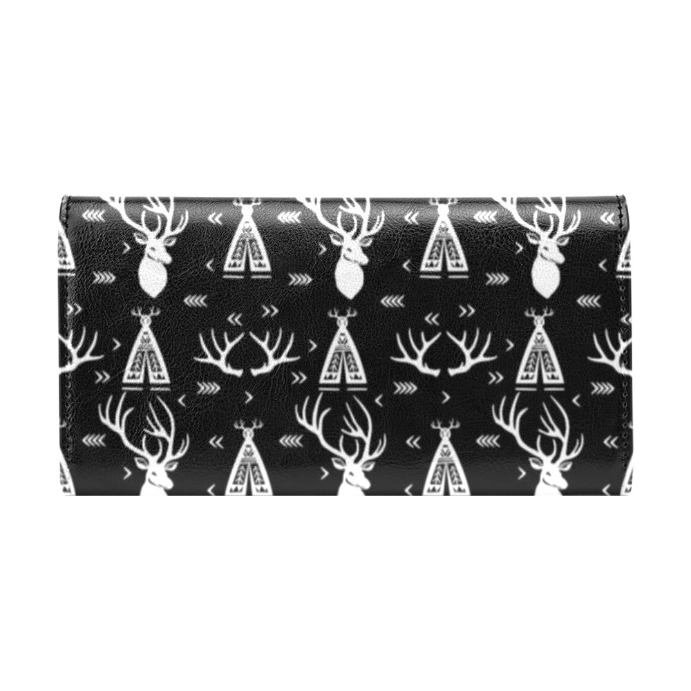 Deer Native Indian Print Pattern Women's Trifold Wallet