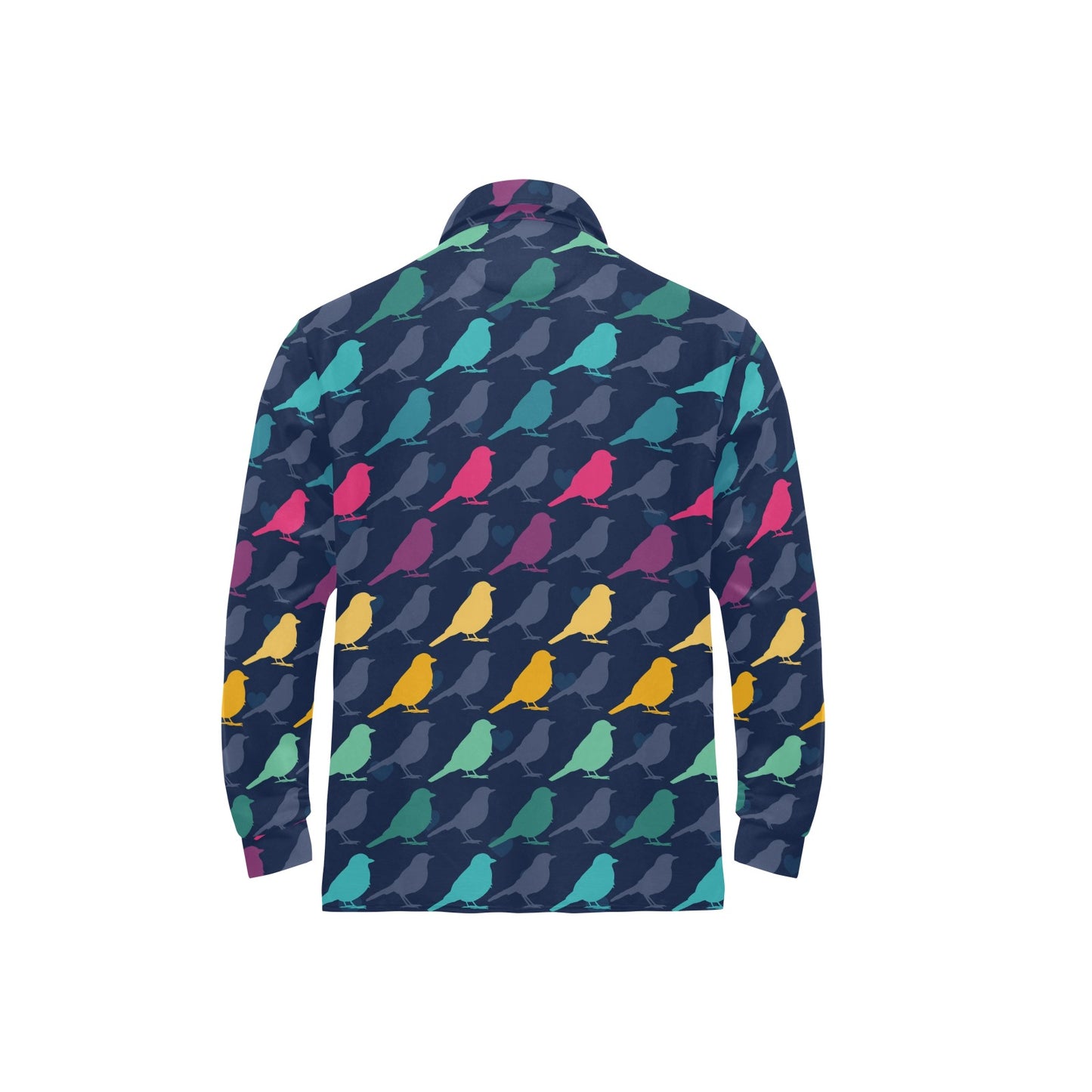 Birds Pattern Print Design 01 Long Sleeve Polo Shirt For Men's