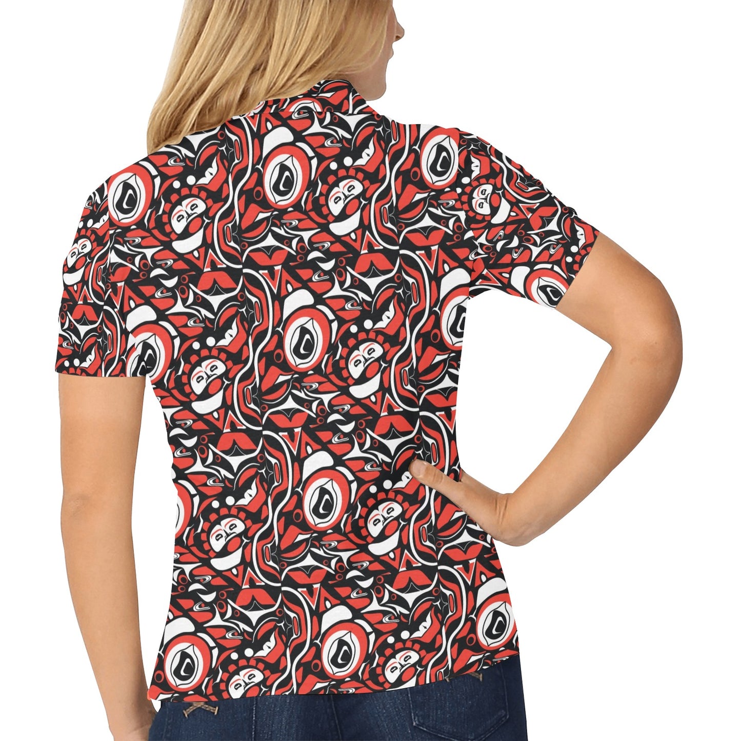 Native North American Themed Print Women's Polo Shirt