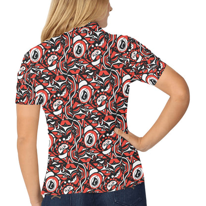 Native North American Themed Print Women's Polo Shirt