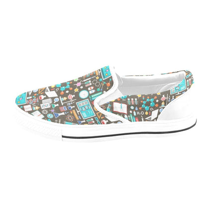 Science Print Design LKS303 White Slip Ons Canvas Women's Shoes