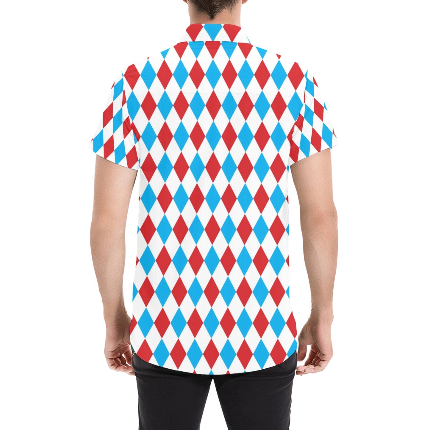 Harlequin Print Design LKS402 Men Short Sleeve Button Up Shirt