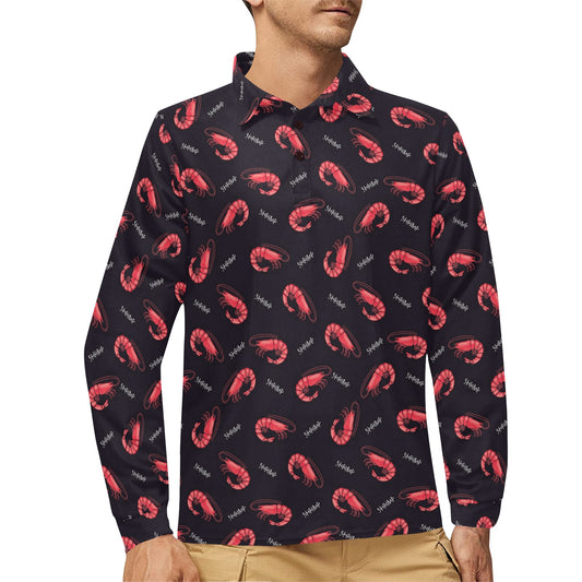 Shrimp Print Design LKS302 Long Sleeve Polo Shirt For Men's
