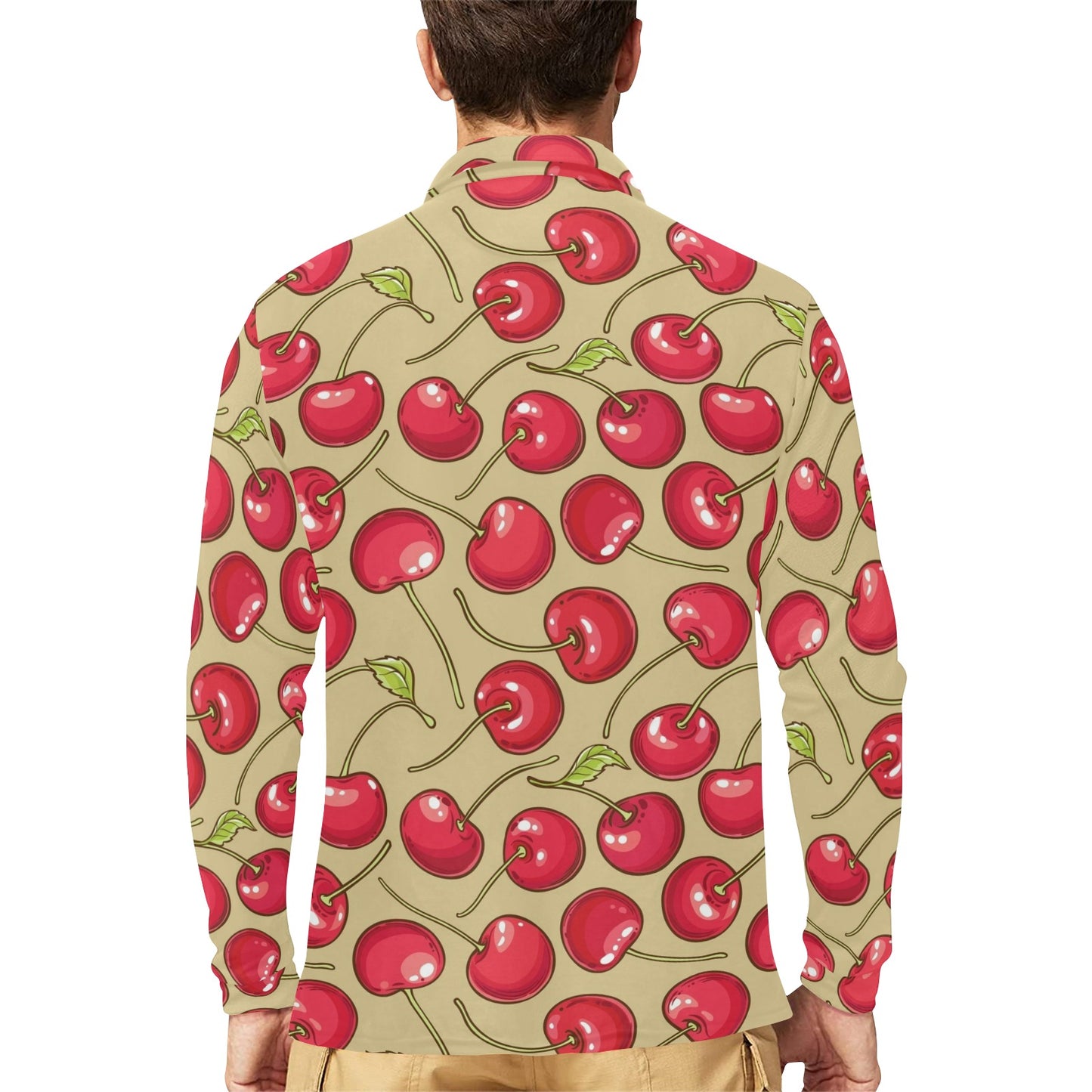 Cherry Pattern Print Design CH05 Long Sleeve Polo Shirt For Men's
