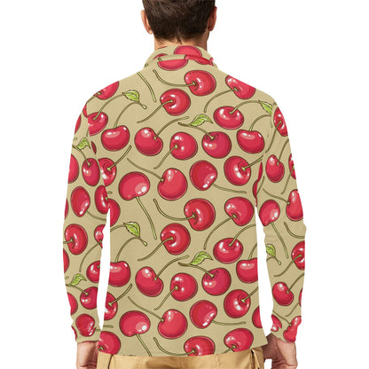 Cherry Pattern Print Design CH05 Long Sleeve Polo Shirt For Men's