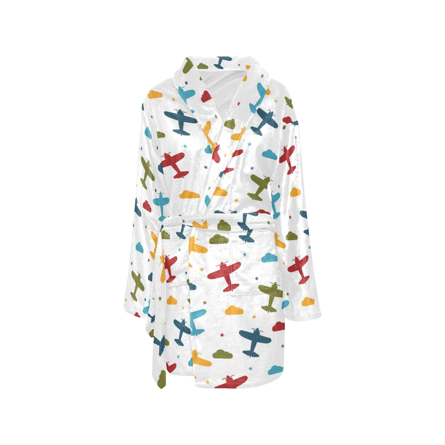 Airplane Pattern Print Design 06 Women's Fleece Robe