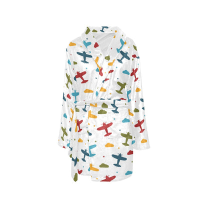 Airplane Pattern Print Design 06 Women's Fleece Robe