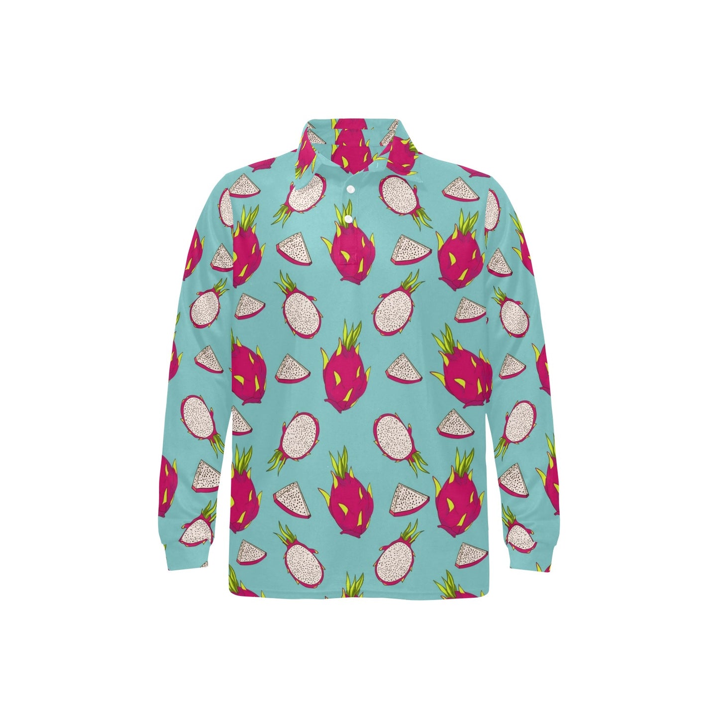 Dragonfruit Pattern Print Design DF01 Long Sleeve Polo Shirt For Men's