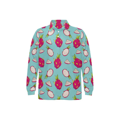 Dragonfruit Pattern Print Design DF01 Long Sleeve Polo Shirt For Men's