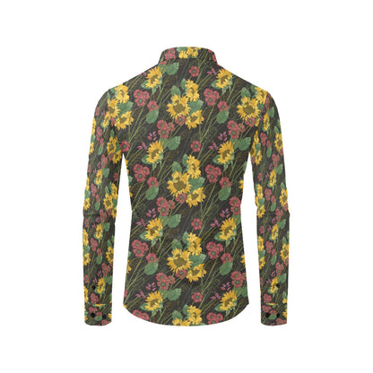Sunflower Print Design LKS303 Men's Long Sleeve Dress Shirt
