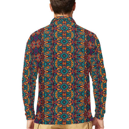 Ethnic Style Print Pattern Long Sleeve Polo Shirt For Men's