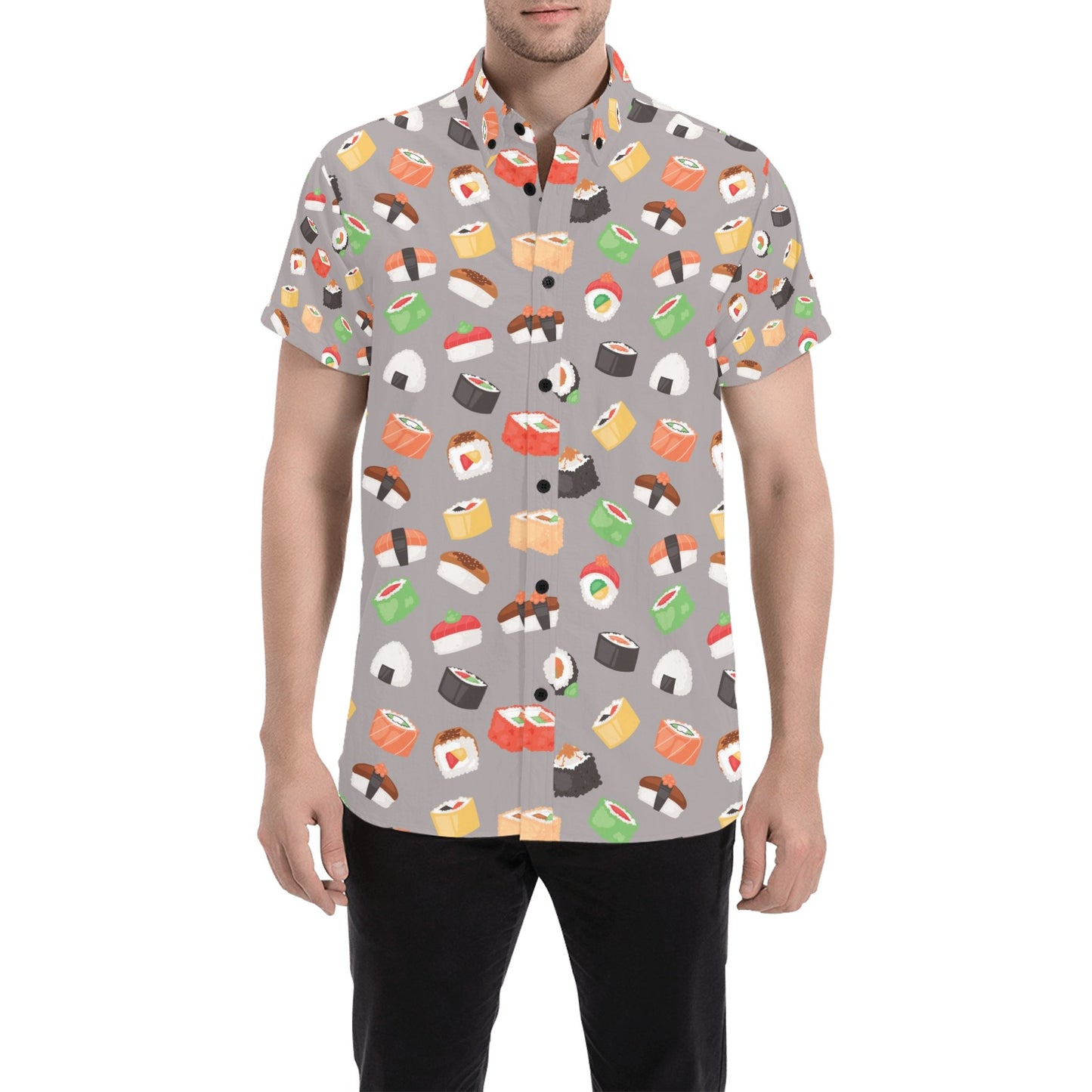 Sushi Print Design LKS307 Men Short Sleeve Button Up Shirt