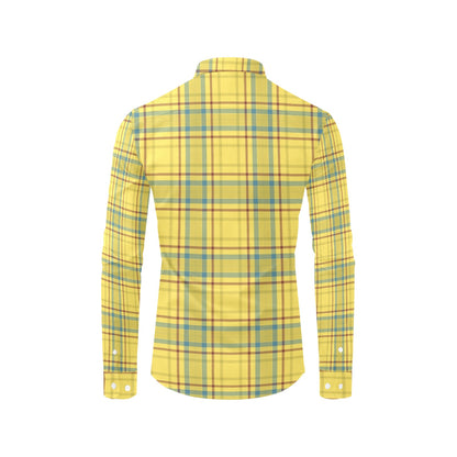 Tartan Yellow Print Design LKS301 Men's Long Sleeve Dress Shirt