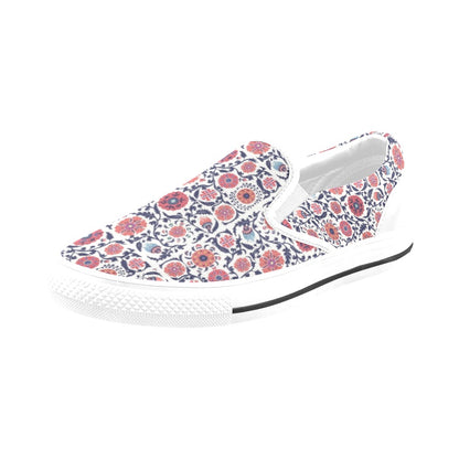 Suzani Print Design LKS304 White Slip Ons Canvas Women's Shoes