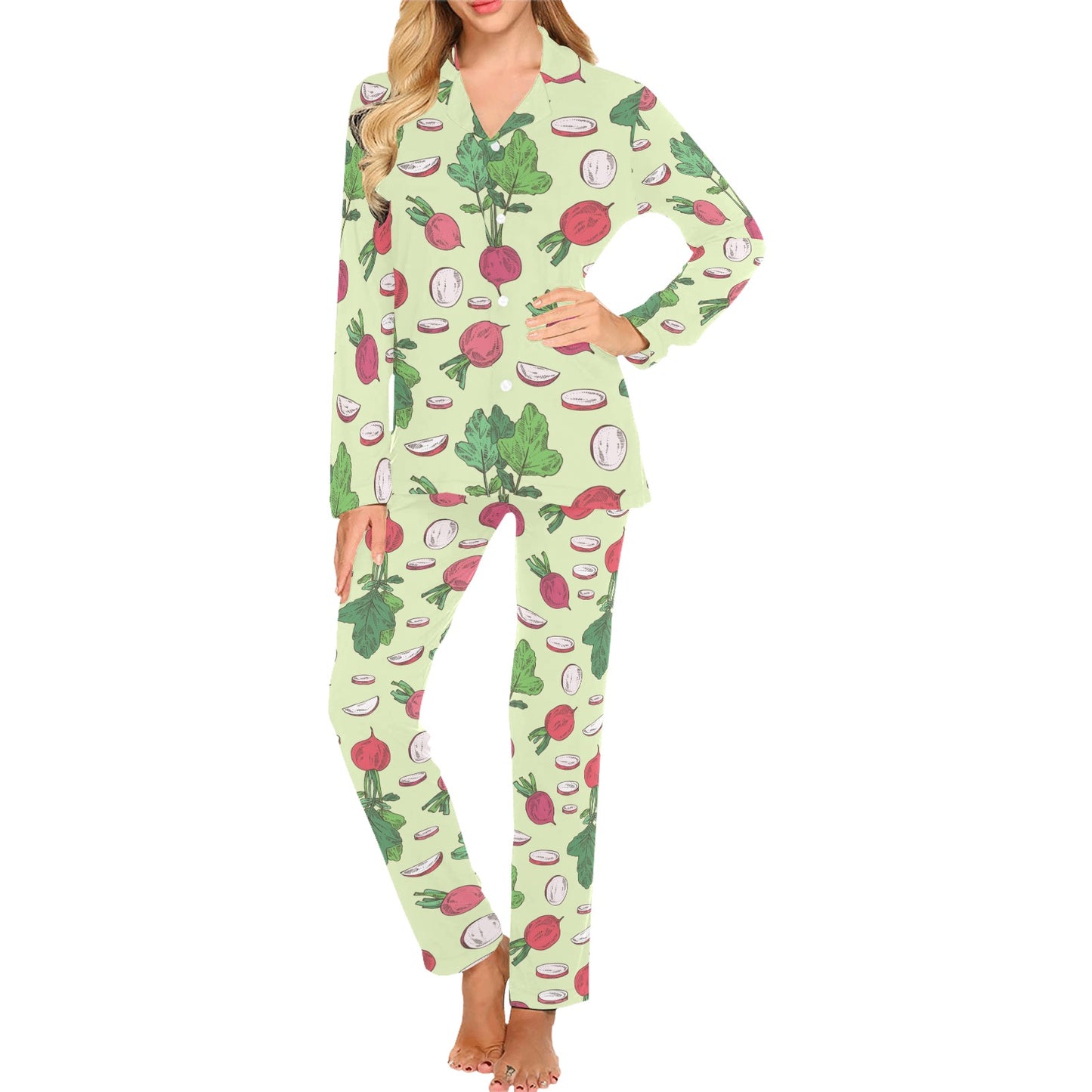 Radish Pattern Print Design A04 Women's Long Pajama Set