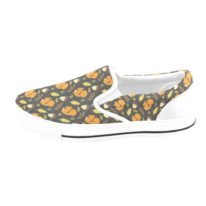 Squirrel Print Design LKS301 White Slip Ons Canvas Women's Shoes