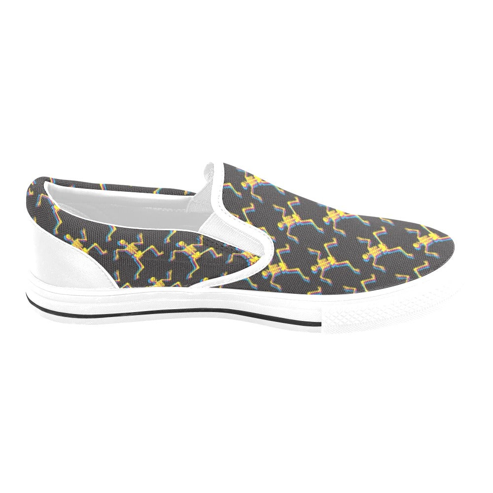 Skeleton Skeleton 3D Print Design LKS301 White Slip Ons Canvas Women's Shoes