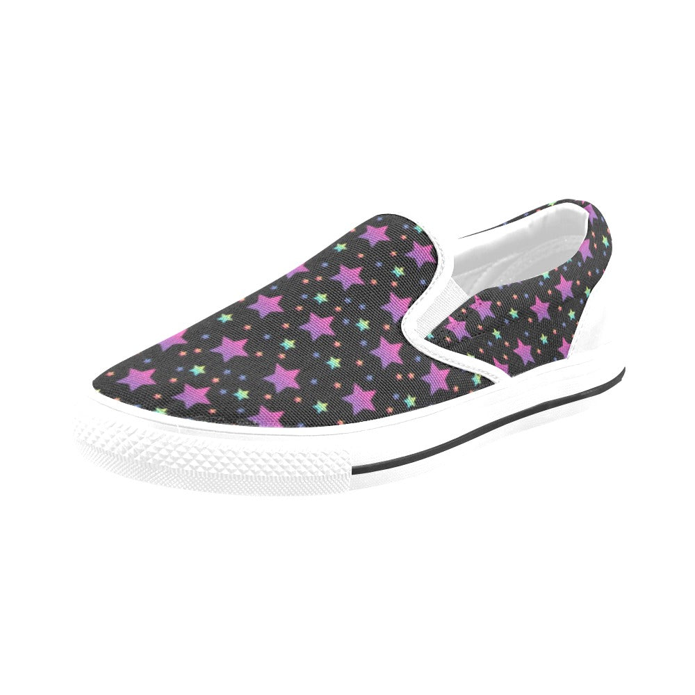 Star Print Design LKS305 White Slip Ons Canvas Women's Shoes