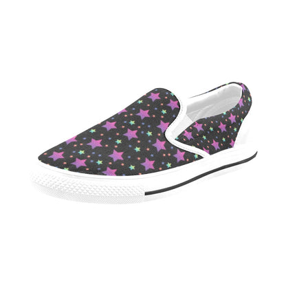Star Print Design LKS305 White Slip Ons Canvas Women's Shoes