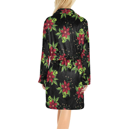Poinsettia Pattern Print Design A01 Women's Fleece Robe