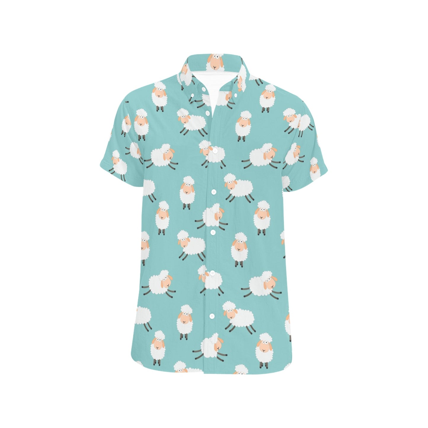 Sheep Print Design LKS406 Men Short Sleeve Button Up Shirt