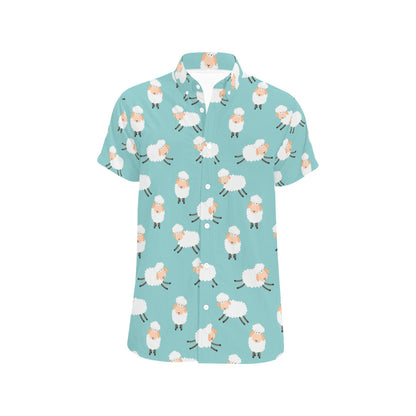Sheep Print Design LKS406 Men Short Sleeve Button Up Shirt