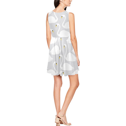 Swan Pattern Print Design 02 Sleeveless Dress