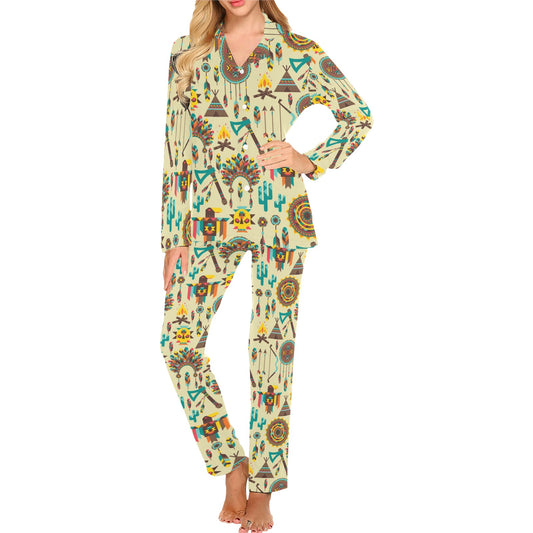 Tribal indians native american aztec Women's Long Pajama Set