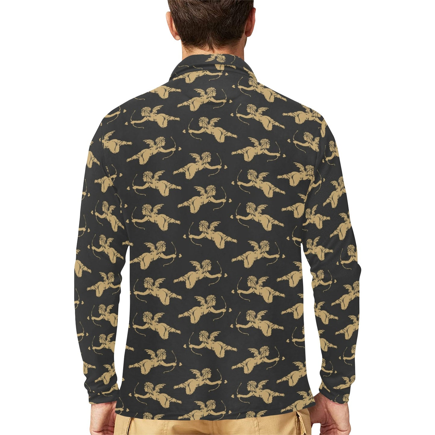 Cupid Pattern Print Design 02 Long Sleeve Polo Shirt For Men's