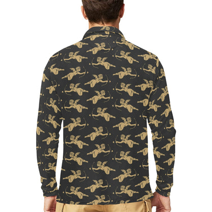 Cupid Pattern Print Design 02 Long Sleeve Polo Shirt For Men's
