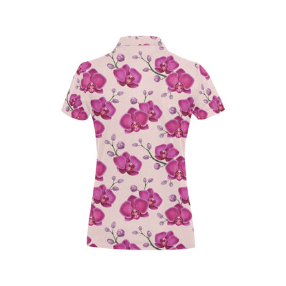 Orchid Purple Pattern Print Design OR04 Women's Polo Shirt